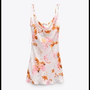 NWT Pink Floral Mini Zara Satin Dress